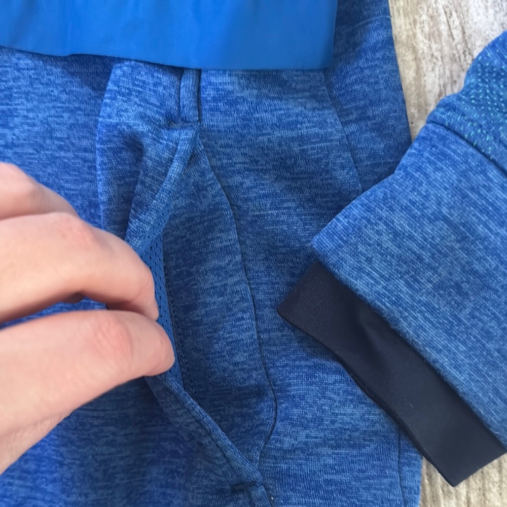 Blue and Navy blue Hooded Jacket with Green Accents - Picture 3 of 10